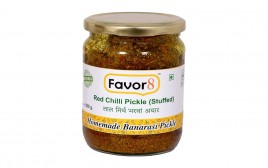 Favor8 Red Chilli Pickle (Stuffed)   Glass Jar  500 grams
